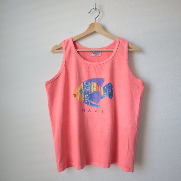 Vintage 90s Maui Neon Fish Tank Top | L - Picture 1 of 5